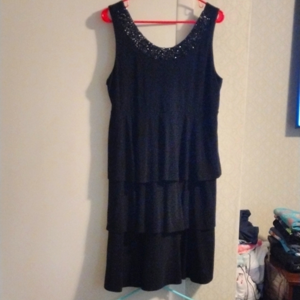 Tiana B. Black beaded Flapper Style Large tiered Dress